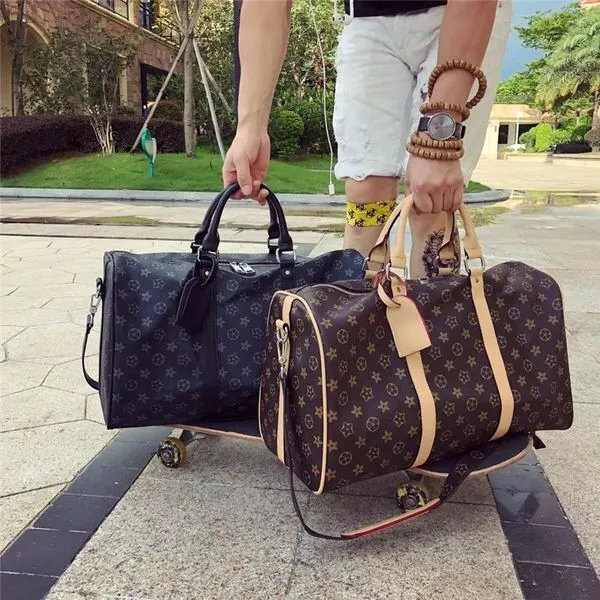 Color: Old flower - 2022 luxury fashion men women high-quality travel duffle bags brand designer luggage handbags With lock large capacity sport bag louis size 54CM vuitton Duffel Bags