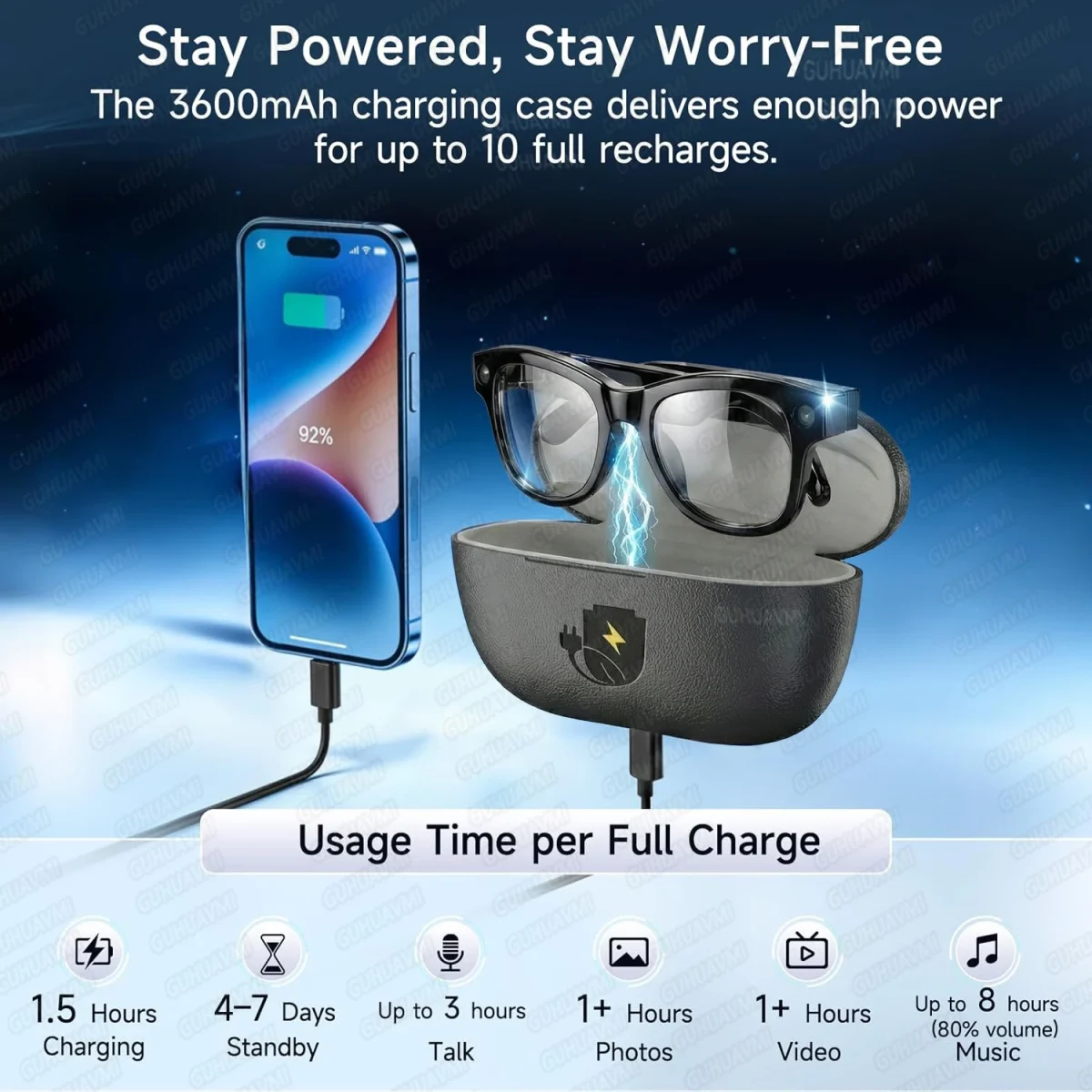 2026 New 32G Memory 800W 4K Camera Smart Glasses Men Photos&Videos 3600mAh Power Bank 120+Languages Translation AI Glasses Women - Image 3