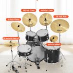 Cymbal Pack, 6 Pieces Cymbals for Drum Set, Alloy Cymbals Drum Set Includes 14-inch Hi-Hats, 16-inch Crash, 18-inch Crash, 20-inch Ride, 10-inch Splash, 16-inch China, Drumsticks & Cymbal Bag