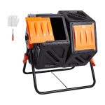 Compost Bin, 37-Gal Dual Chamber Composting Tumbler, High Volume Two Rotating Chambers with 2 Sliding Door and Steel Frame, BPA Free Composter Bin Tumbler for Garden, Kitchen, Yard, Outdoor