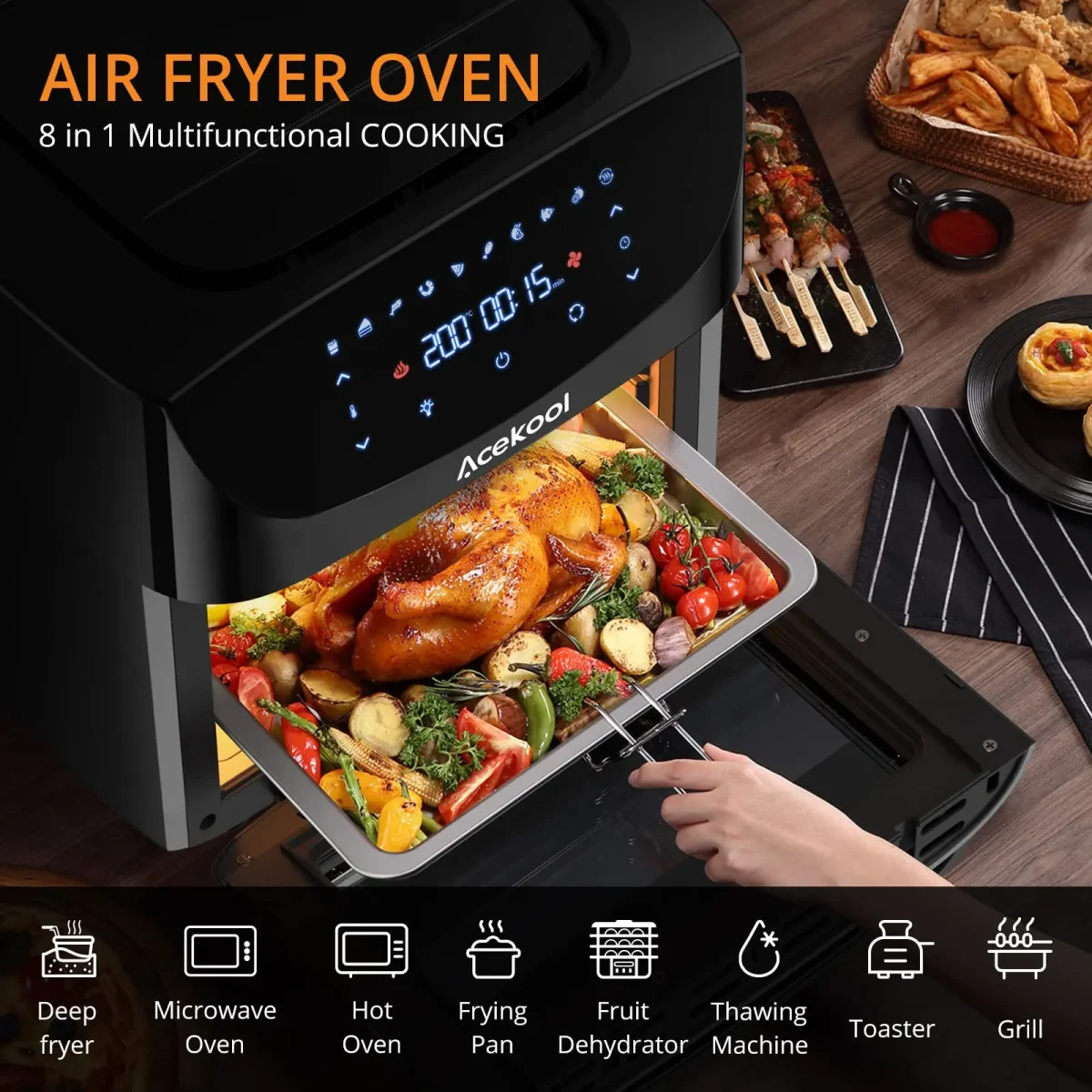 18L Air Fryer Oven 8-in-1 Digital Touchscreen Air Fryer 1800W Rapid Air Circulation Oil-Free Mini Oven With Accessories - Image 3
