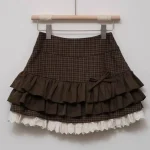 Japanese Y2k Cute Ruffled Plaid Skirt Punk Rock Subculture Cake Skirts Japanese Preppy Style Casual New 2025 Women Skirts