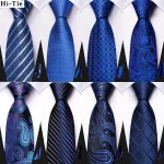 Hi-Tie Boy Silk Tie For Children Navy Blue Plaid Luxury Designer Handky Child Necktie 120CM Long 6CM Wide Fashion Student Tie
