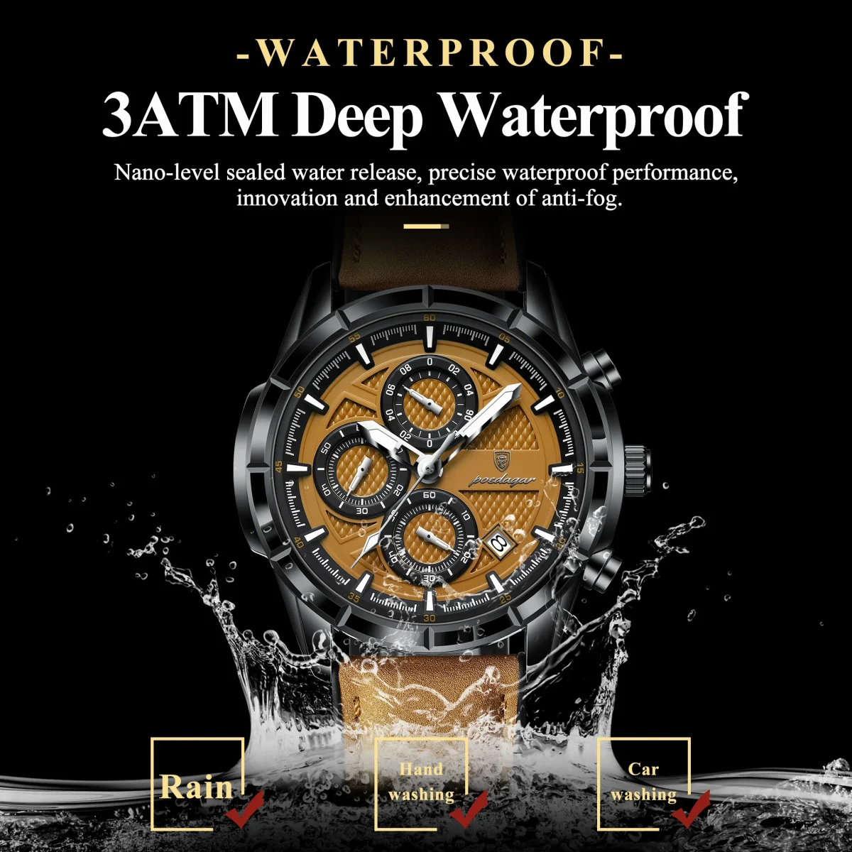 POEDAGAR Top Vintage Men Wristwatch Quartz Fashion Leather Men's Watches Date Chronograph Waterproof Luminous Business Man Watch - Image 3