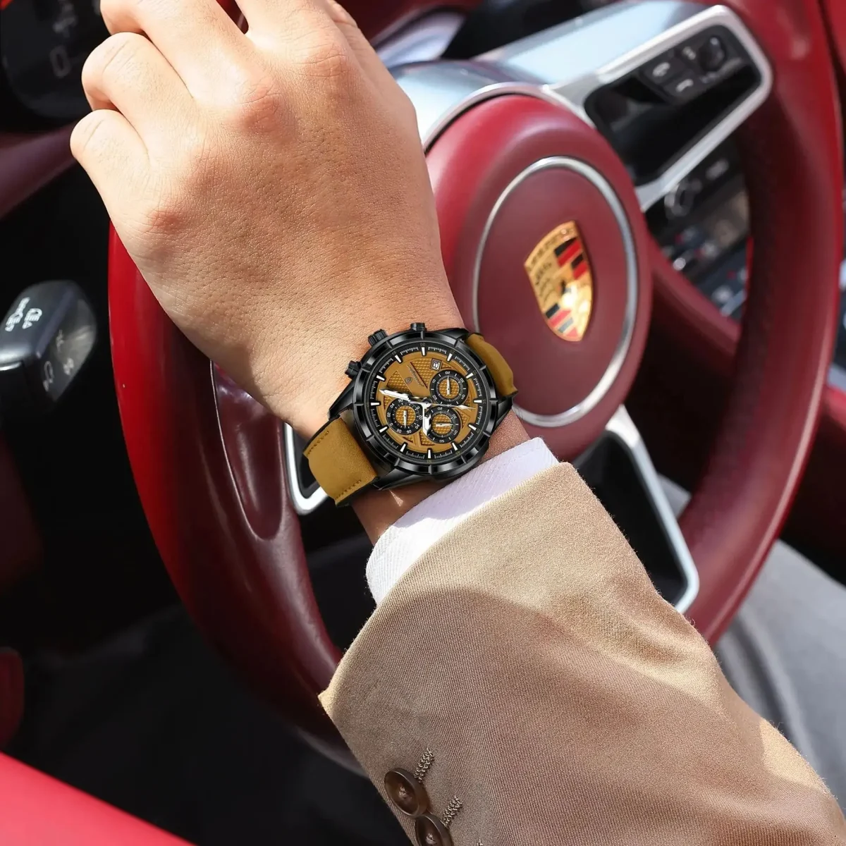 POEDAGAR Top Vintage Men Wristwatch Quartz Fashion Leather Men's Watches Date Chronograph Waterproof Luminous Business Man Watch - Image 6