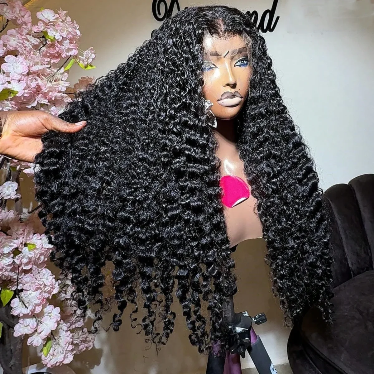 40 42 Inch Burmese Curly 13x6 Hd Lace Frontal Human Hair Wig Brazilian Pixie Curls 300 Density Burmese Curly Hair Wigs For Women - Image 3