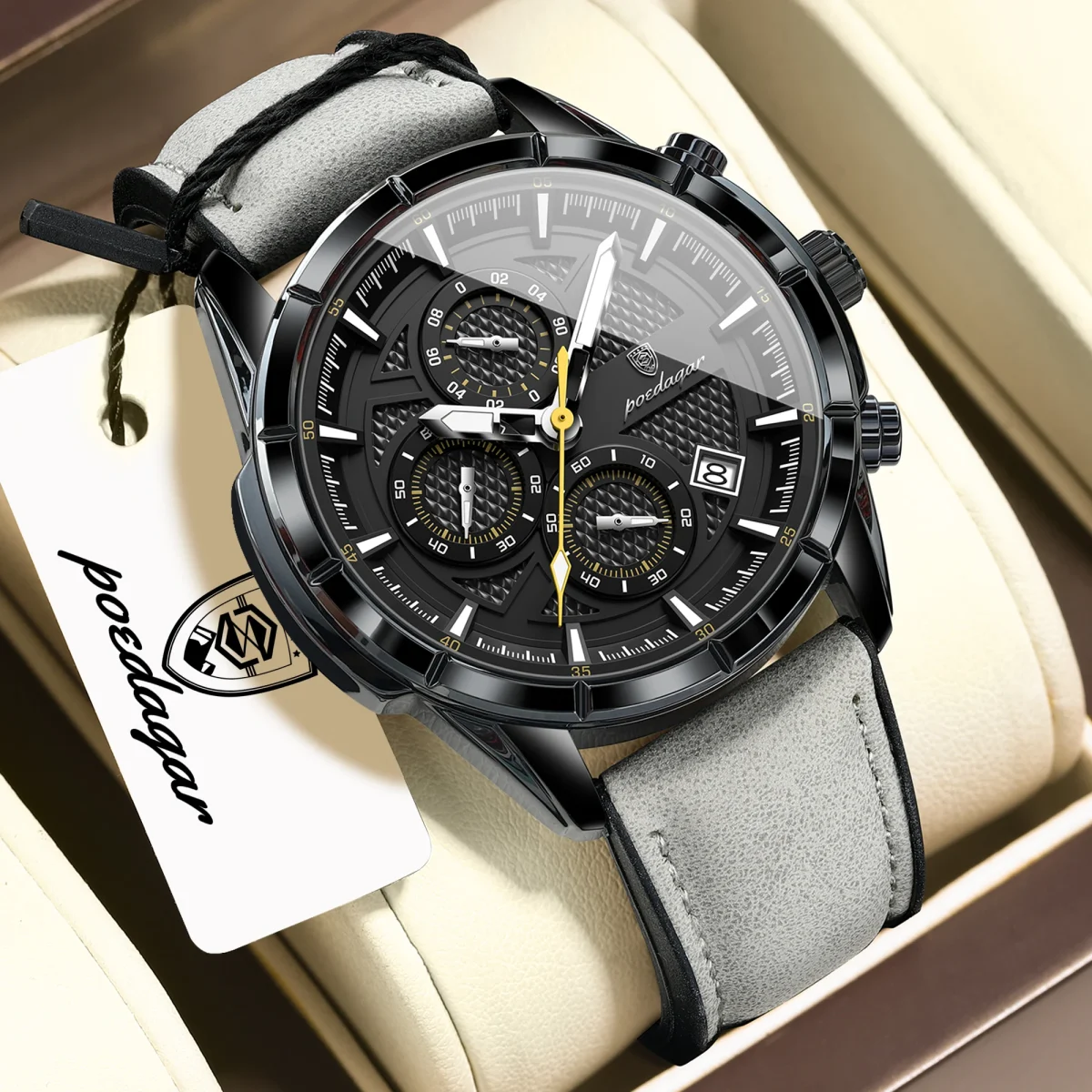 POEDAGAR Top Vintage Men Wristwatch Quartz Fashion Leather Men's Watches Date Chronograph Waterproof Luminous Business Man Watch - Image 8