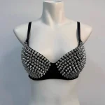 Women's Sexy Lingerie,Fashion Rhinestone Cover Bra Top for Dancing Performance Party,Spiky Steampunk Metallic Studded Rivets Top