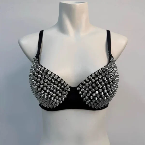 Women's Sexy Lingerie,Fashion Rhinestone Cover Bra Top for Dancing Performance Party,Spiky Steampunk Metallic Studded Rivets Top