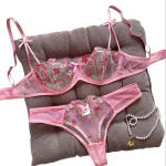 Night Beautiful Sexy Women 2 Piece floral Embroidery Underwear Sexy Erotic lingerie underwear Set