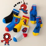 5 Pairs MARVEL Spiderman Children's Socks Kawaii Soft Anime Socks Kids Boys Socks MiddleTube Cartoon Baby Socks 1-12 Y