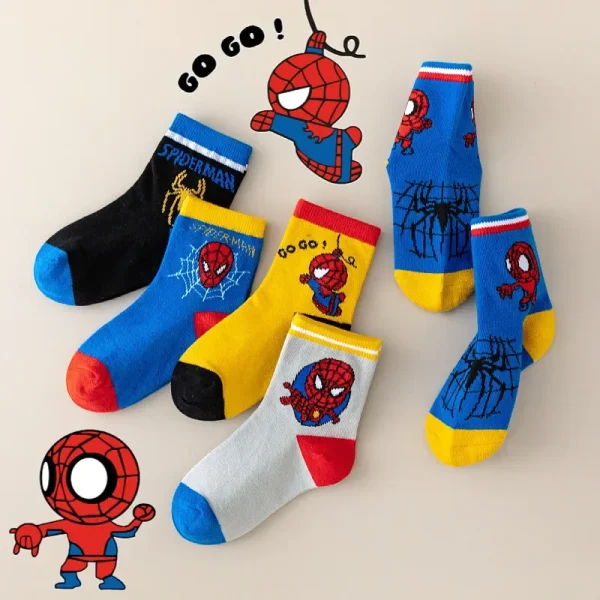 5 Pairs MARVEL Spiderman Children's Socks Kawaii Soft Anime Socks Kids Boys Socks MiddleTube Cartoon Baby Socks 1-12 Y