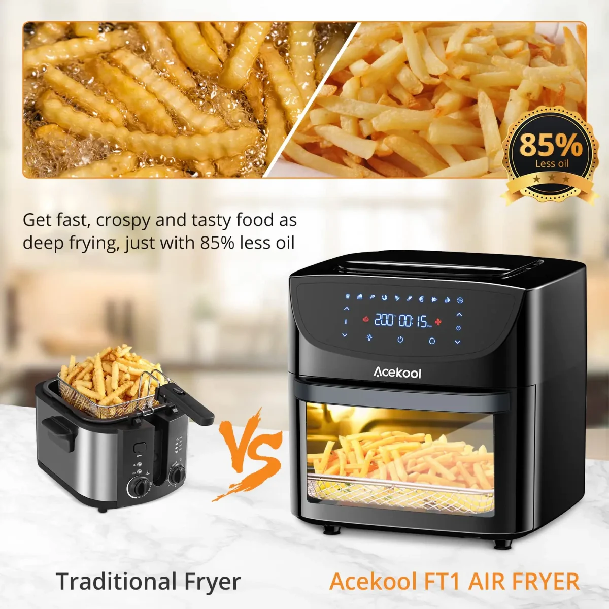 18L Air Fryer Oven 8-in-1 Digital Touchscreen Air Fryer 1800W Rapid Air Circulation Oil-Free Mini Oven With Accessories - Image 4