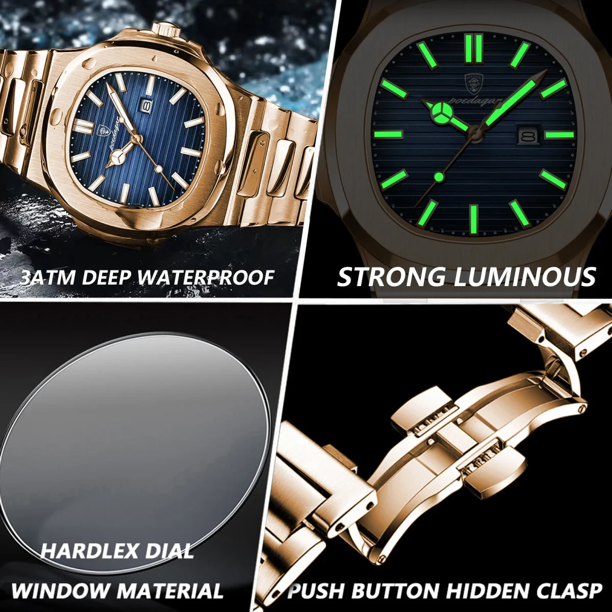 POEDAGAR Top Fashion Square Men Clock Stainless Steel Waterproof Luminous Date Exquisite Male Wristwatch Quartz Watches For Men - Image 5
