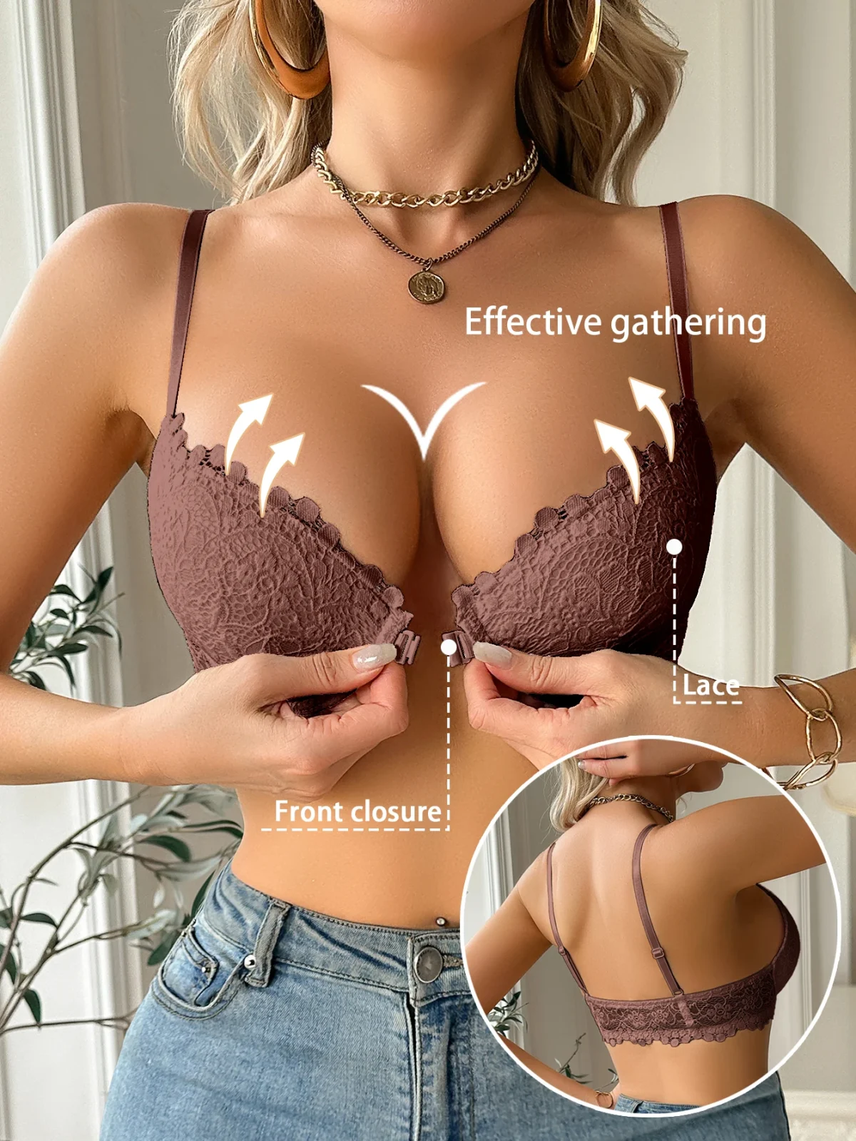 Modern Women's Lace Bra, Sexy Front-Clasp Push-Up Bra, Non-Padded, Breathable, Comfortable, Elegant, Sexy Lingerie Top - Image 9