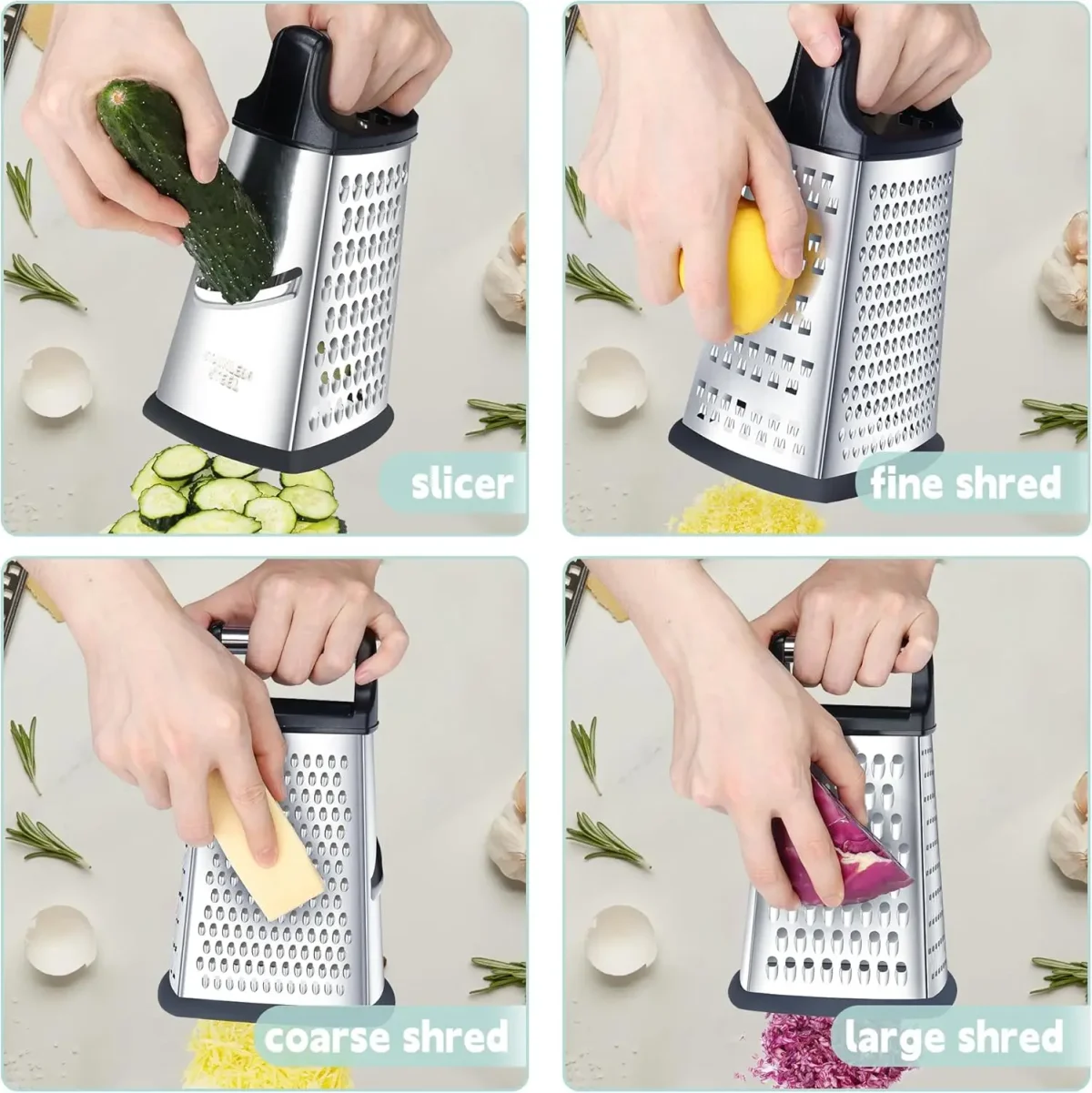 Four-Side Box Grater Cheese Grater with Container Stainless Steel Multipurpose Slicer for Vegetable Cutter Kitchen Accessorie - Image 2