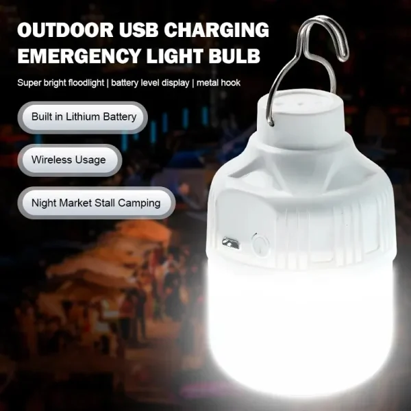 Outdoor USB Rechargeable LED Lamp Bulbs High Brightness Emergency Light Hook Up Camping Fishing Portable Lantern Night Lights