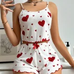 New Women's Pajamas Set Sleepwear Short Tank Tops And Shorts S M L XL White Ventilate Soft Casual Love Printing Women Sleepwear