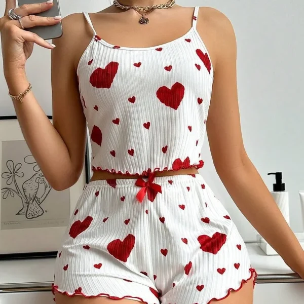 New Women's Pajamas Set Sleepwear Short Tank Tops And Shorts S M L XL White Ventilate Soft Casual Love Printing Women Sleepwear