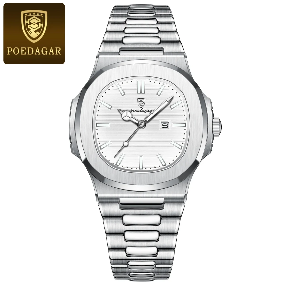 POEDAGAR Top Fashion Square Men Clock Stainless Steel Waterproof Luminous Date Exquisite Male Wristwatch Quartz Watches For Men - Image 7