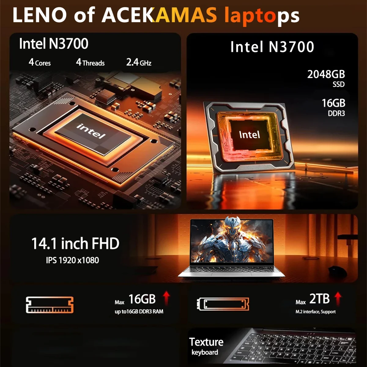 LENO Ultra Slim 14.1" Laptop Intel N3700 16GB 1TB 2TB Gaming Computer PC Windows11 Gamer office Ultra Slim Notebook 1920*1080 - Image 2