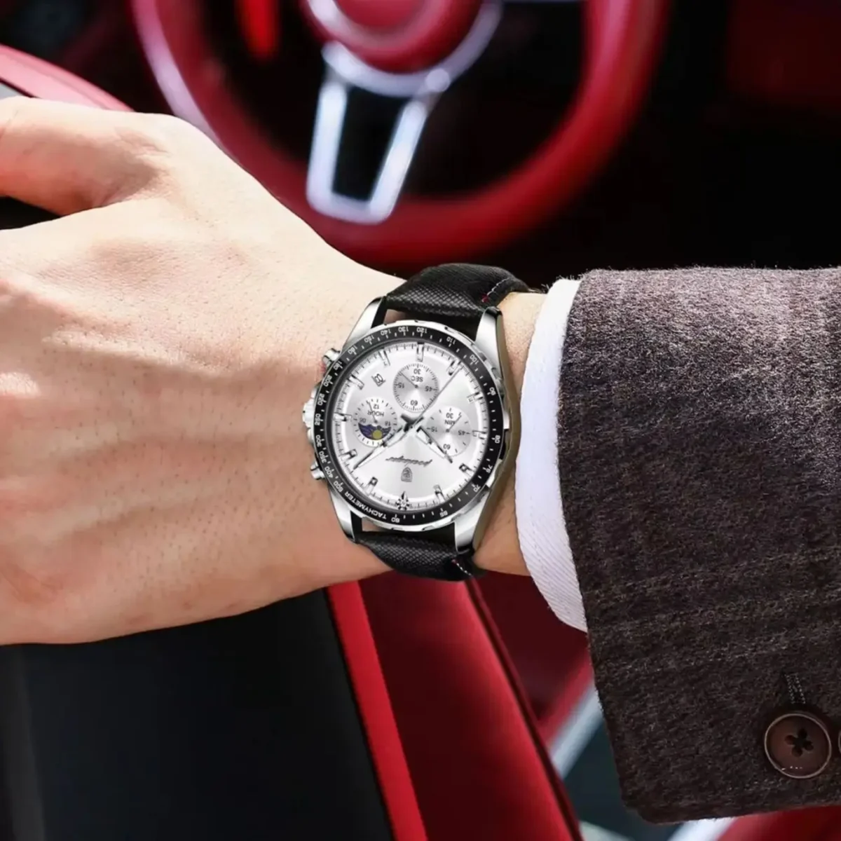 POEDAGAR Top Sports Fashion Men Clock Luminous Waterproof Chronograph Date Original Man Wristwatch Leather Men's Quartz Watches - Image 5