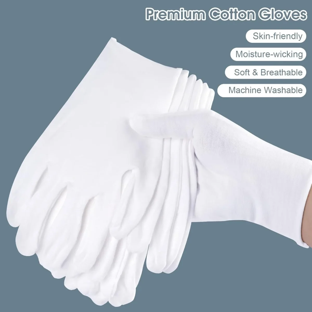 12-96 Pairs White Cotton Gloves Jewelry Gloves for Dry Hands Moisturizing Eczema Inspection Work Gloves Stretchable Cloth - Image 2