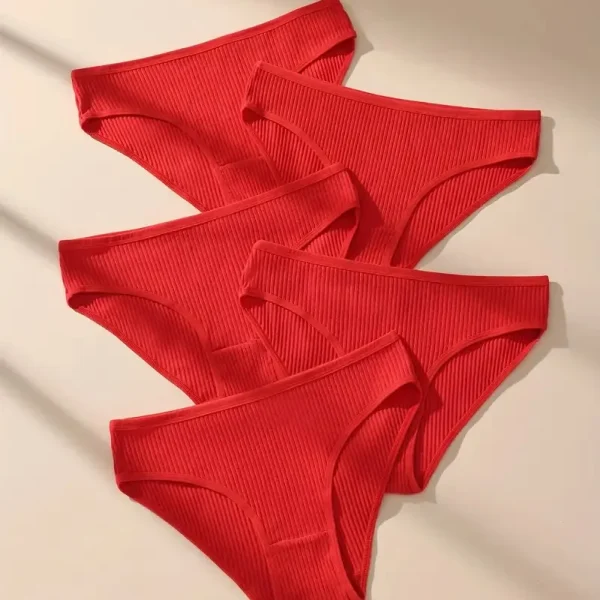 5PCS Women's Panties Striped Briefs Women Underwear Low Waist Cotton Red Panty Sexy Ladies Underpants Soft Female Lingerie S-XXL