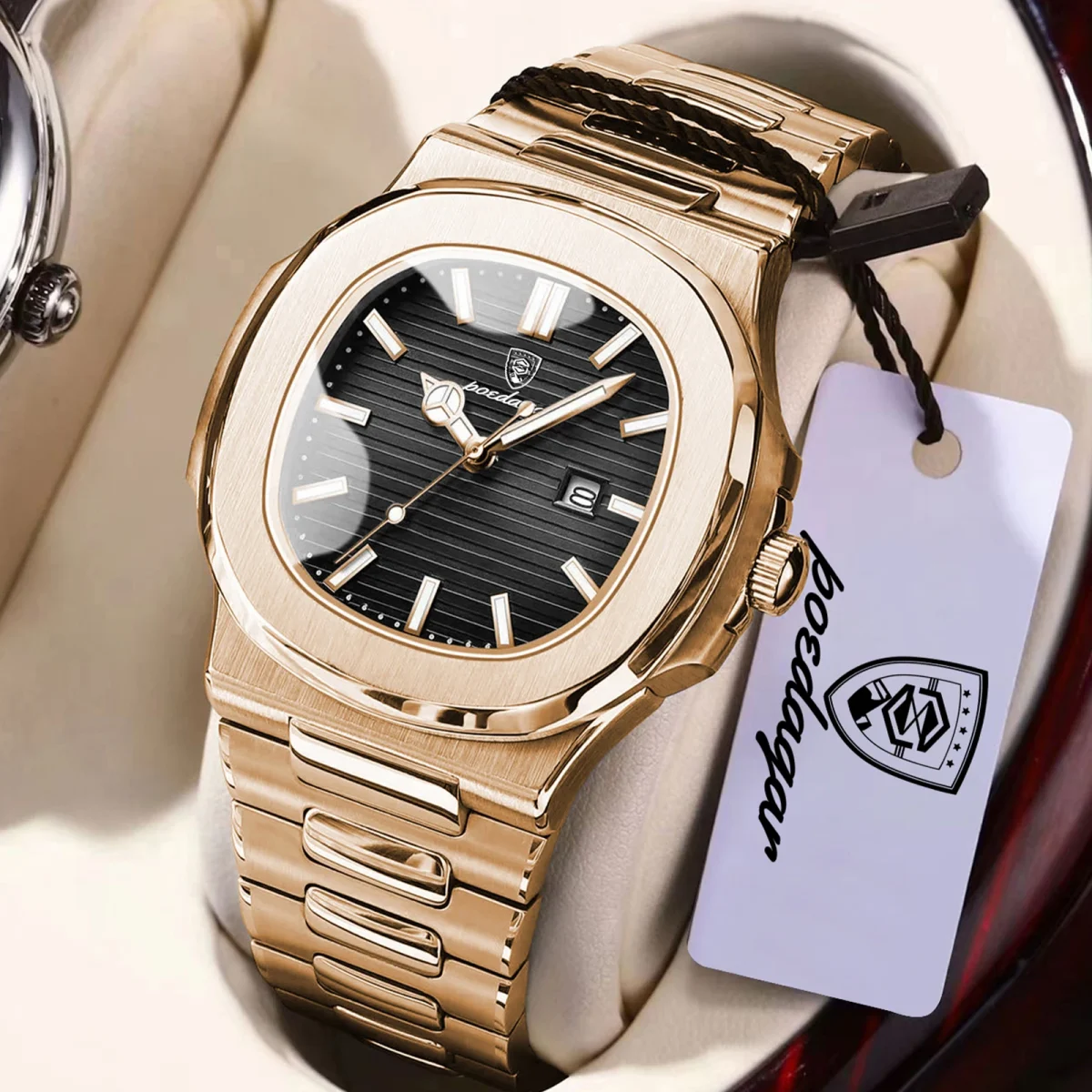 POEDAGAR Top Fashion Square Men Clock Stainless Steel Waterproof Luminous Date Exquisite Male Wristwatch Quartz Watches For Men - Image 9