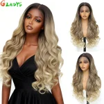 Gladys 320g 13x4 Blonde Transparent Lace Front Wig 30 Inch Body Wave Lace Front Wigs Ombre Brown Loose Wave Synthetic Hair Wigs