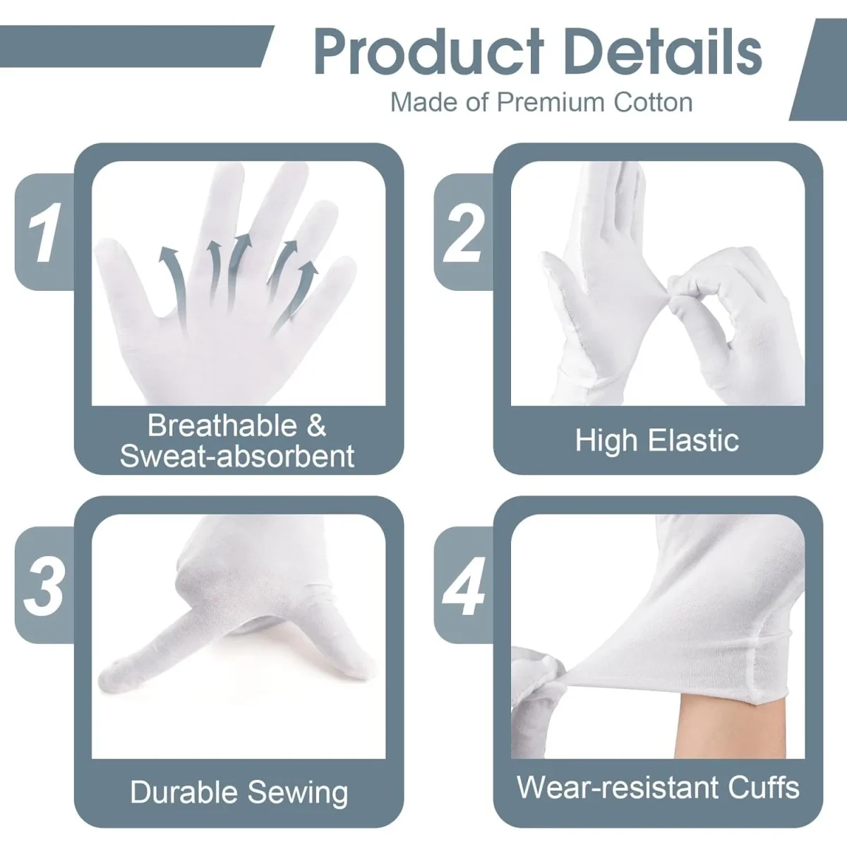 12-96 Pairs White Cotton Gloves Jewelry Gloves for Dry Hands Moisturizing Eczema Inspection Work Gloves Stretchable Cloth - Image 4