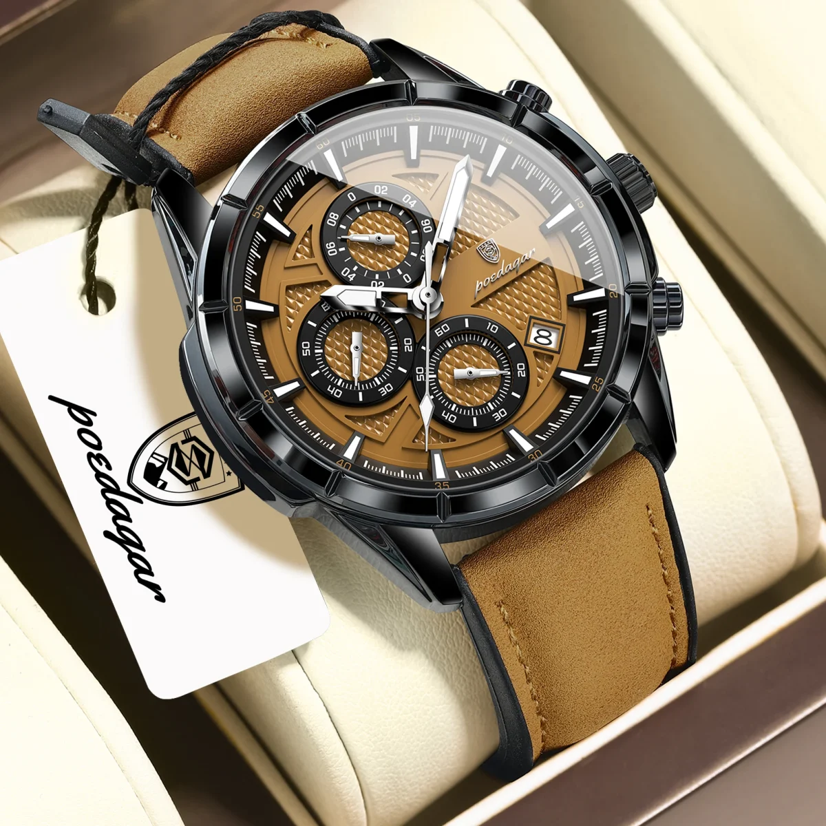 POEDAGAR Top Vintage Men Wristwatch Quartz Fashion Leather Men's Watches Date Chronograph Waterproof Luminous Business Man Watch - Image 7