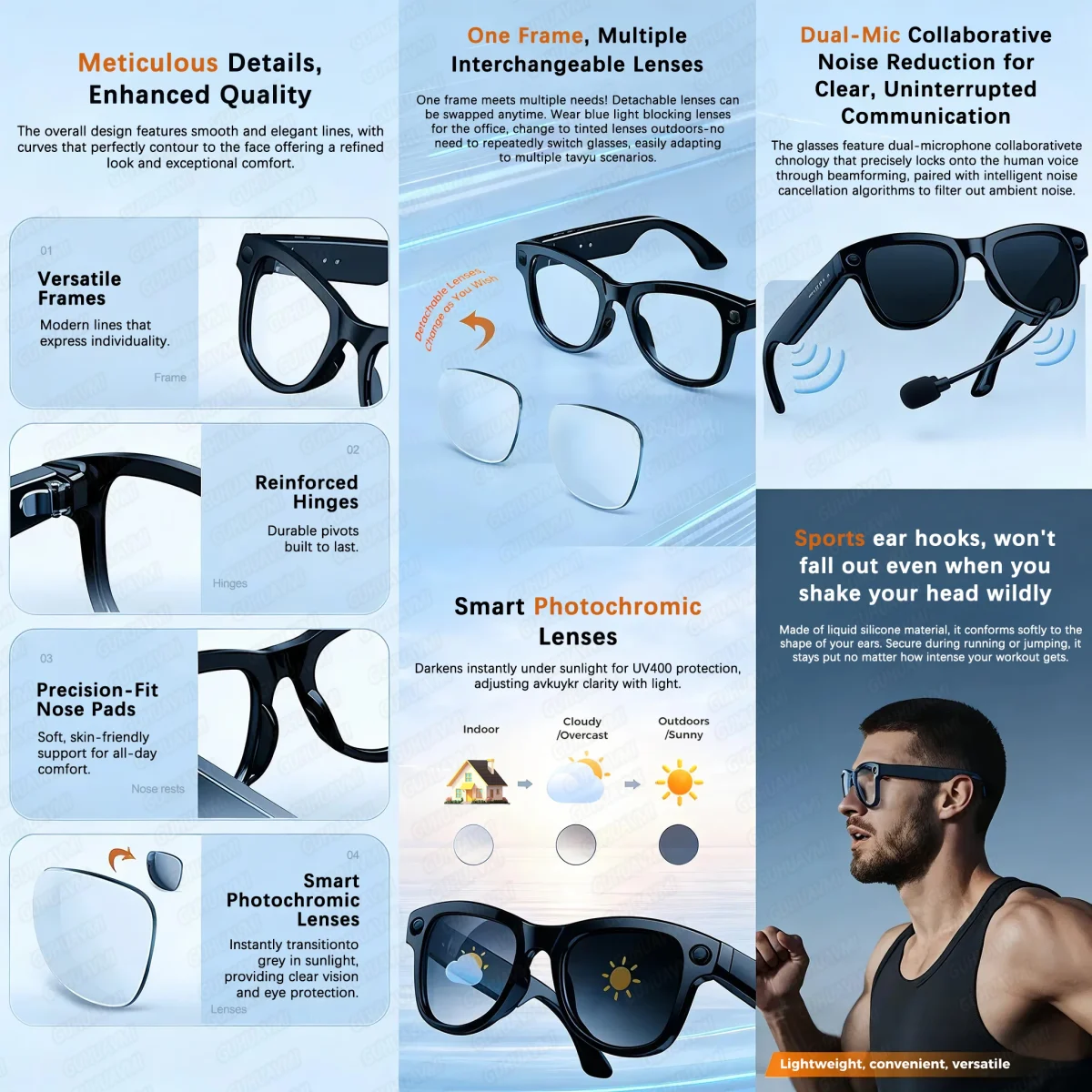 2026 New 32G Memory 800W 4K Camera Smart Glasses Men Photos&Videos 3600mAh Power Bank 120+Languages Translation AI Glasses Women - Image 6