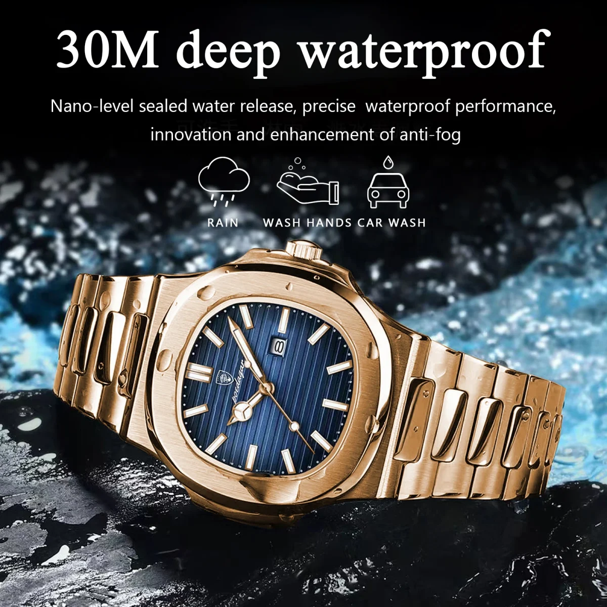 POEDAGAR Top Fashion Square Men Clock Stainless Steel Waterproof Luminous Date Exquisite Male Wristwatch Quartz Watches For Men - Image 3
