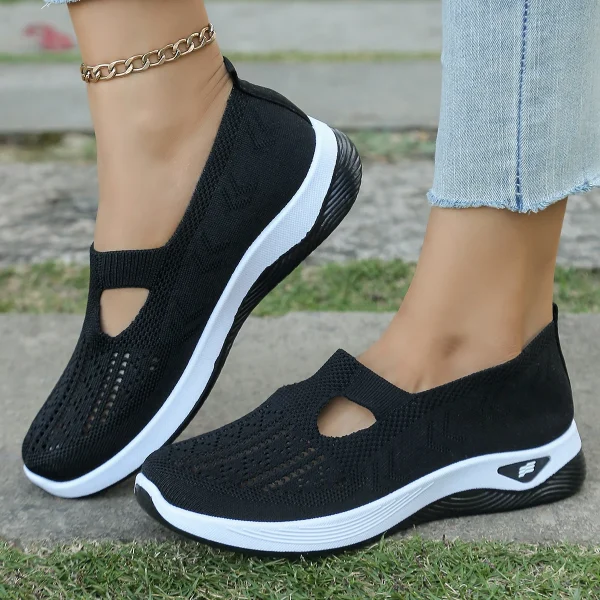 Women's shoes, women's casual shoes, solid color breathable sports shoes, soft-soled lightweight walking shoes, low-top knitted