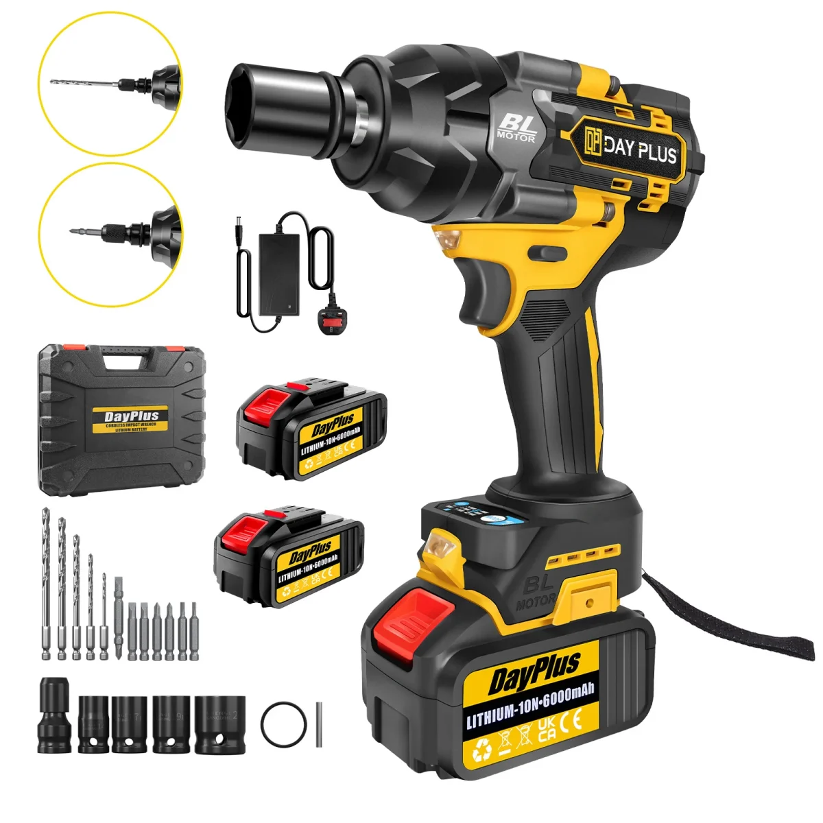DayPlus 3 IN 1 Cordless Impact Wrench Electric Drill Impact Wrench,1500Nm Brushless Impact Gun 1/2"Driver Car Tyre Wheel,3 Speed - Image 8