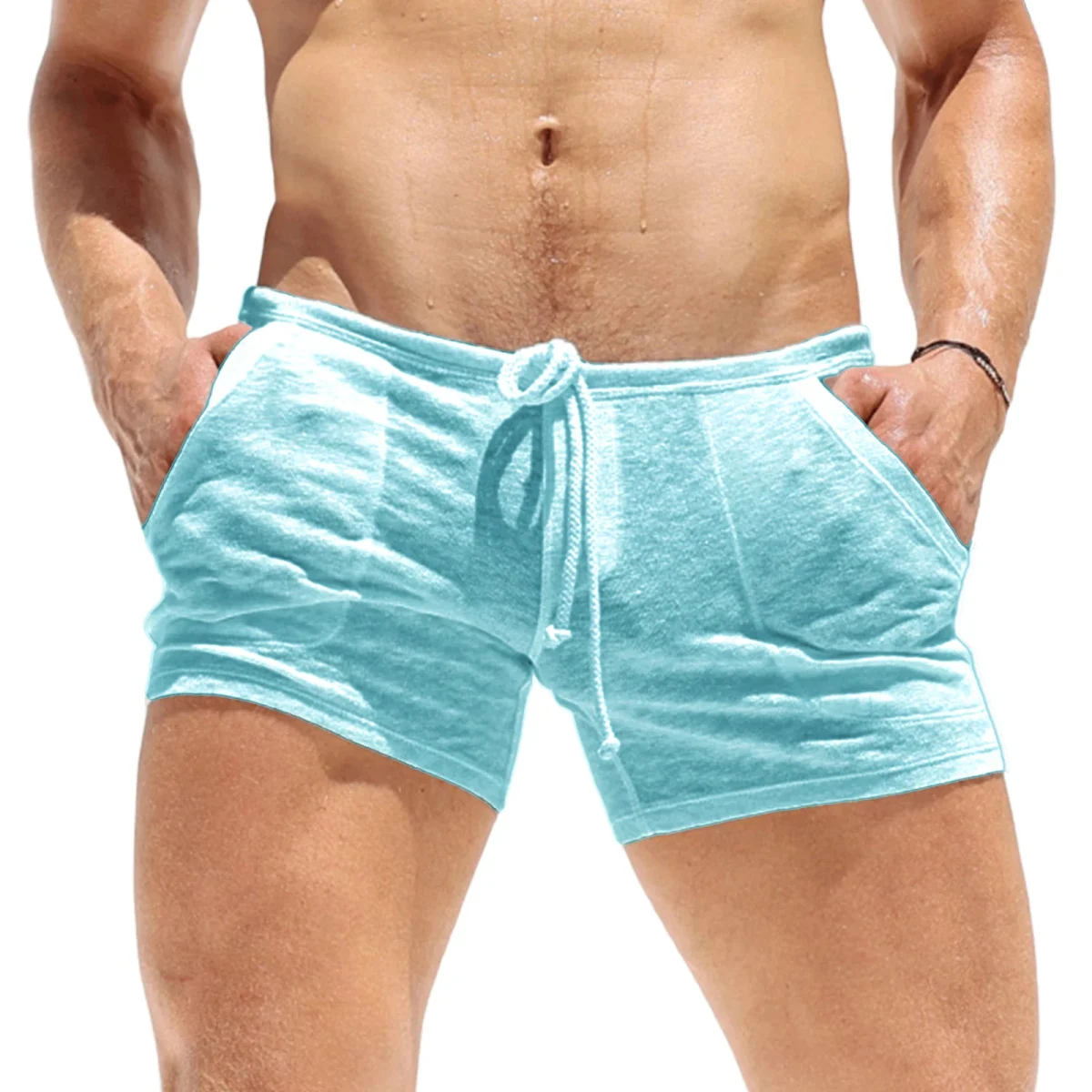 2026 Men's Summer Drawstring Shorts with Pockets Fashion Male Casual Shorts Solid Color Ultra-thin Breathable Shorts - Image 8