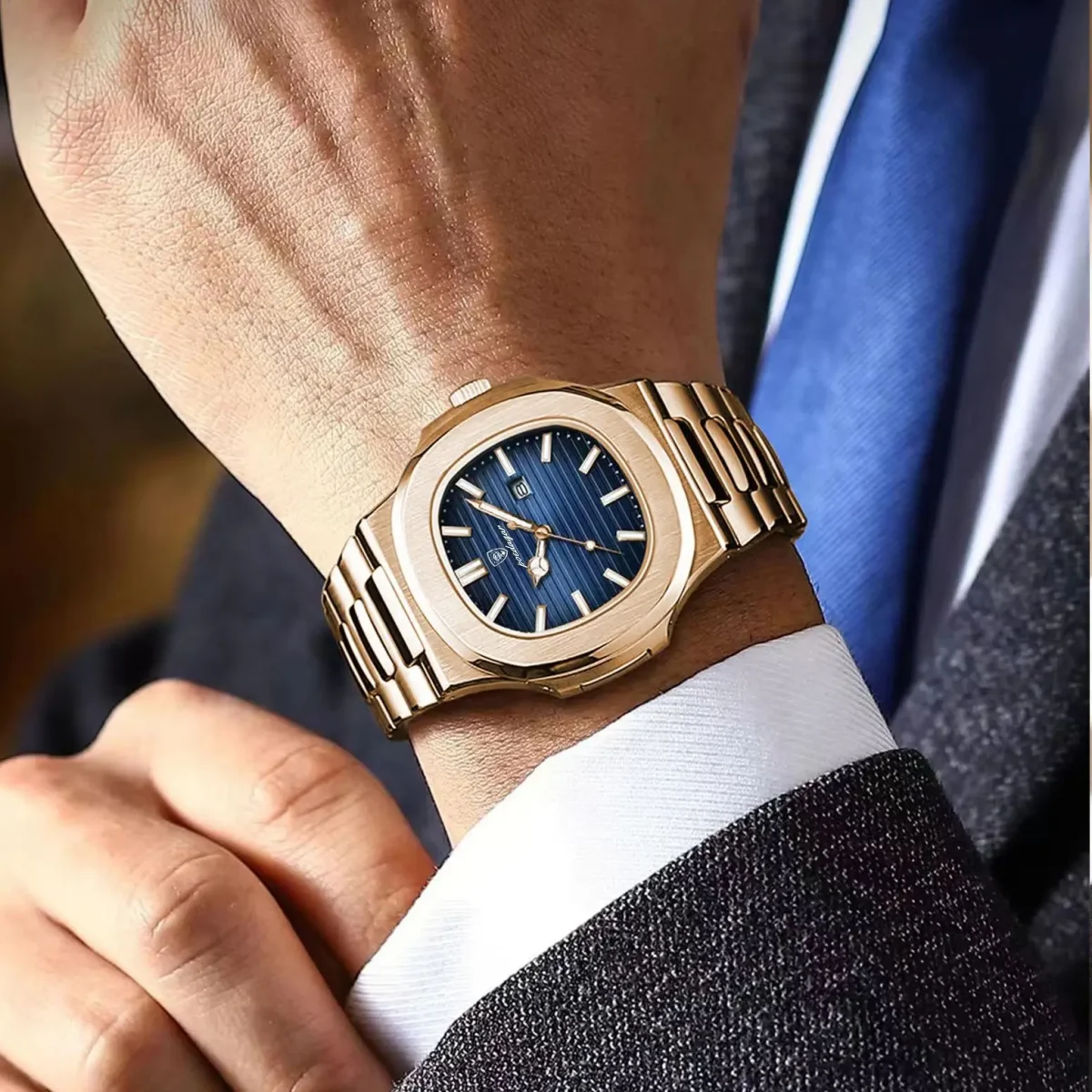 POEDAGAR Top Fashion Square Men Clock Stainless Steel Waterproof Luminous Date Exquisite Male Wristwatch Quartz Watches For Men - Image 6