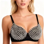 Silver Rivets Punk Rave Bralette Lingerie Gothic Bra Top Sexy Push Up Brassiere Nightclub Party Bar Fashion Hot Bras For Women