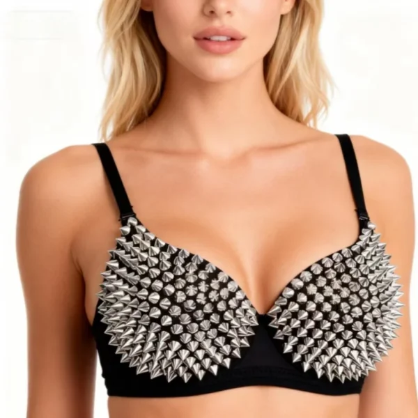 Silver Rivets Punk Rave Bralette Lingerie Gothic Bra Top Sexy Push Up Brassiere Nightclub Party Bar Fashion Hot Bras For Women