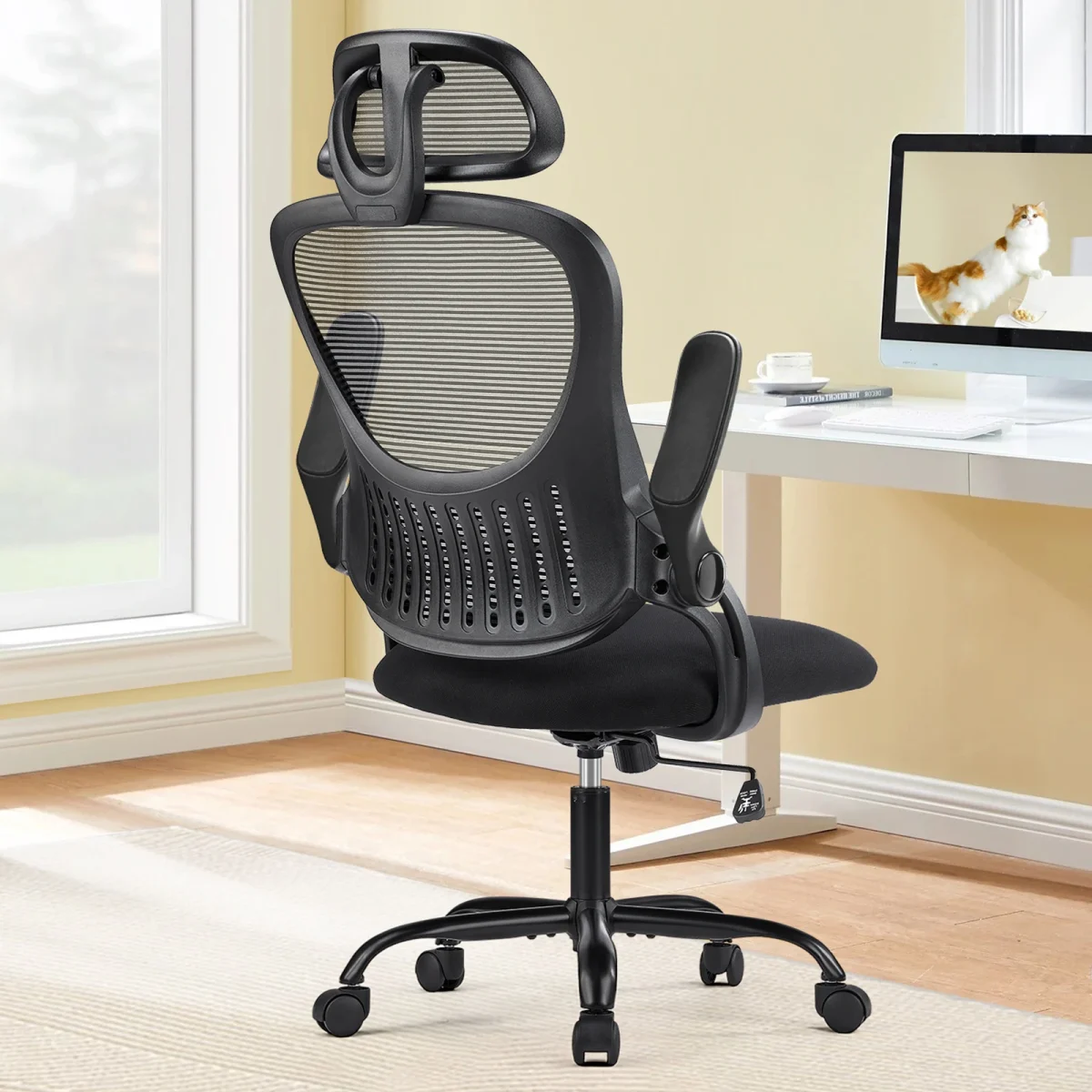 JHK Mesh Ergonomic Office Computer Desk Chair Flip-up Arms Adjustable Headrests Comfortable Lumbar Support For Home Office - Image 8