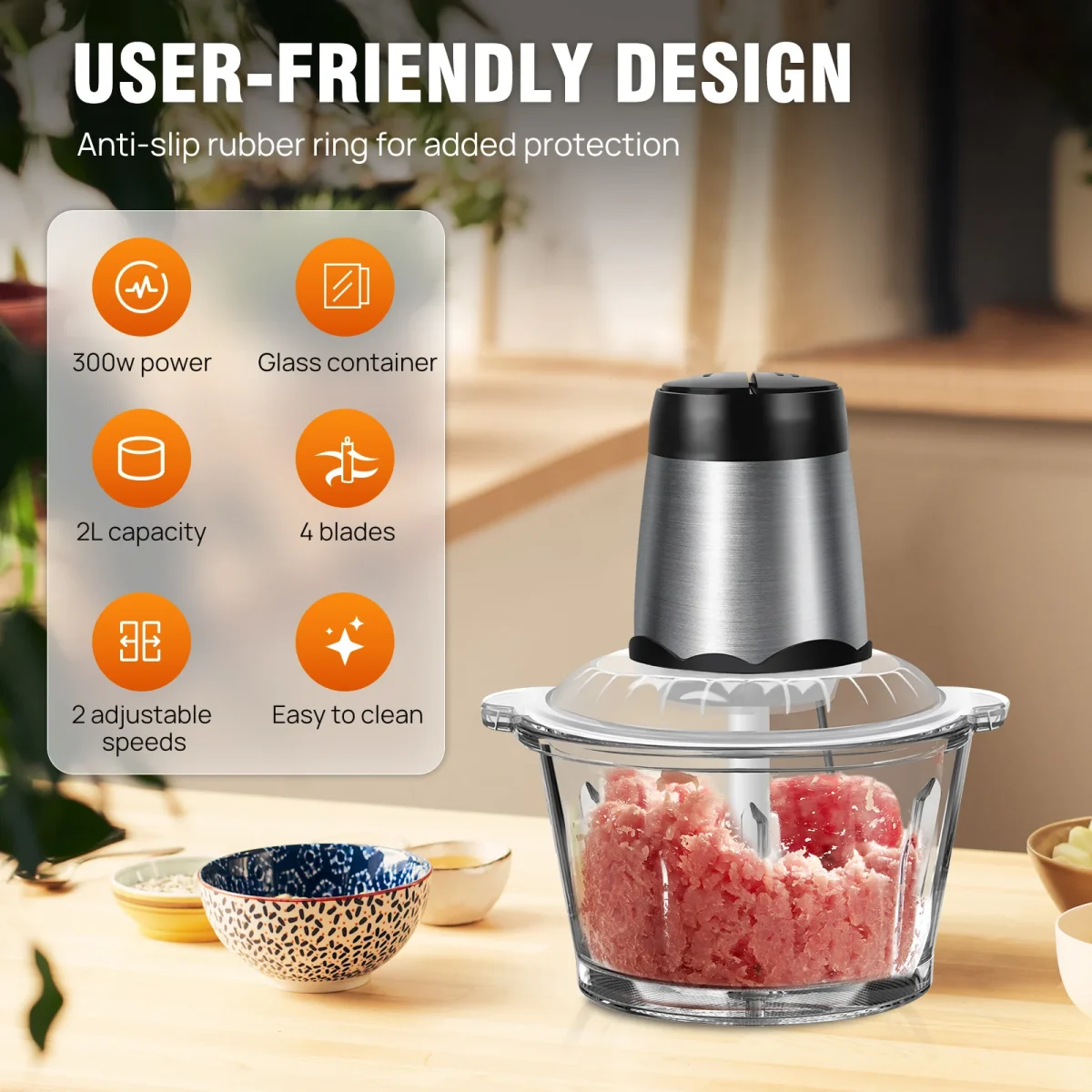 2L Electric Food Chopper Vegetable Chopper Small Food Processor Meat Grinder Mixer Electric Dicer with 2 Speeds Meat Mincer - Image 3