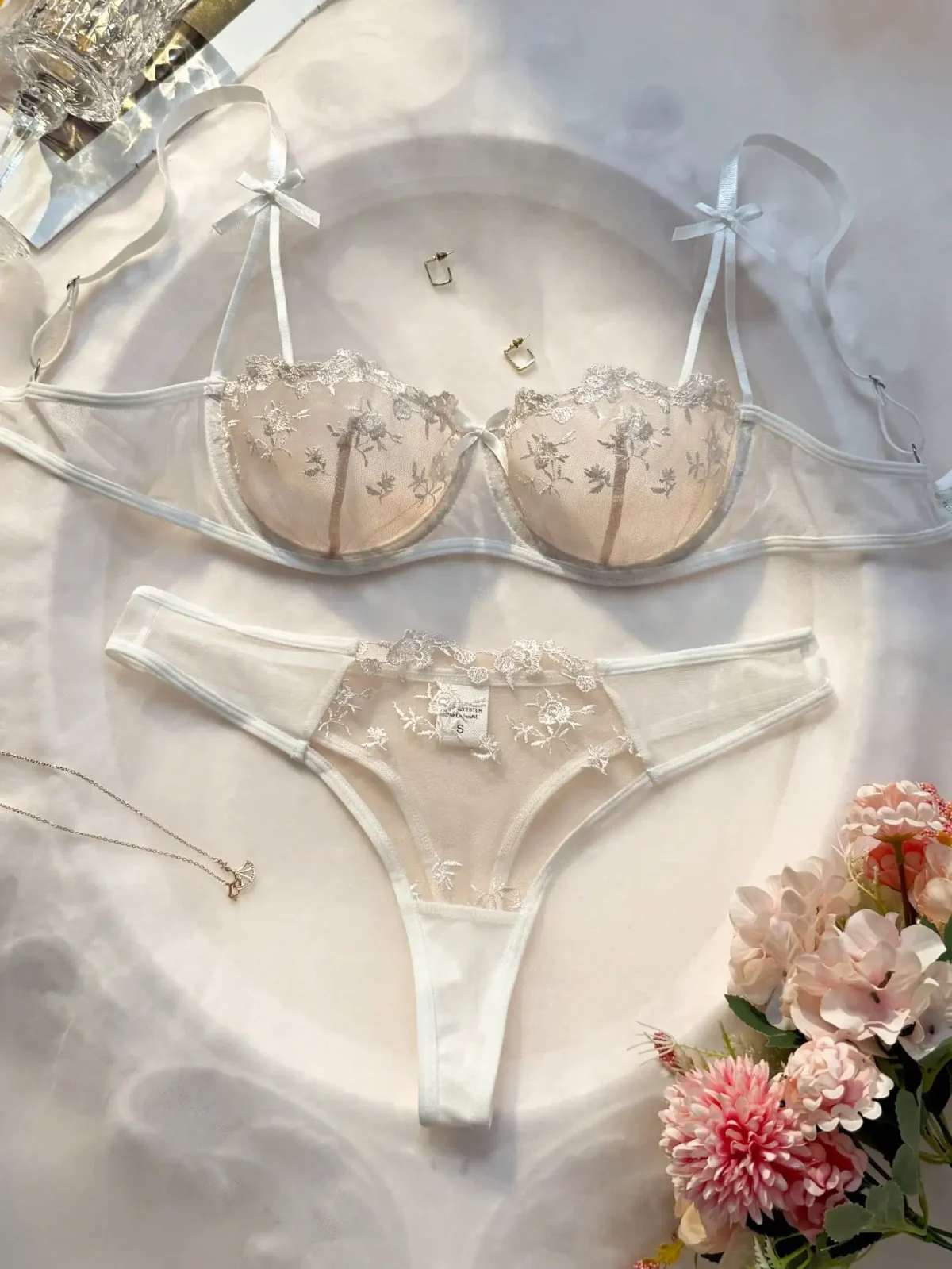 Night Beautiful Sexy Women 2 Piece floral Embroidery Underwear Sexy Erotic lingerie underwear Set - Image 8