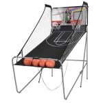 Foldable Double Electronic Basketball Game with 4 Balls Indoor-Gray - Color: Gray