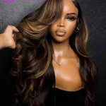 Highlight Ombre Lace Front Wigs Human Hair Body Wave Lace Front Pre Plucked 13x6 1B/30 Brown Highlight Wig 220 Density For Women