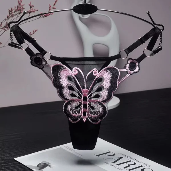 Sexy Lace Thong Women Butterfly Low Waist Panties G strings Transparent Mesh Briefs Adjustable Waist Panties Culotte Femme