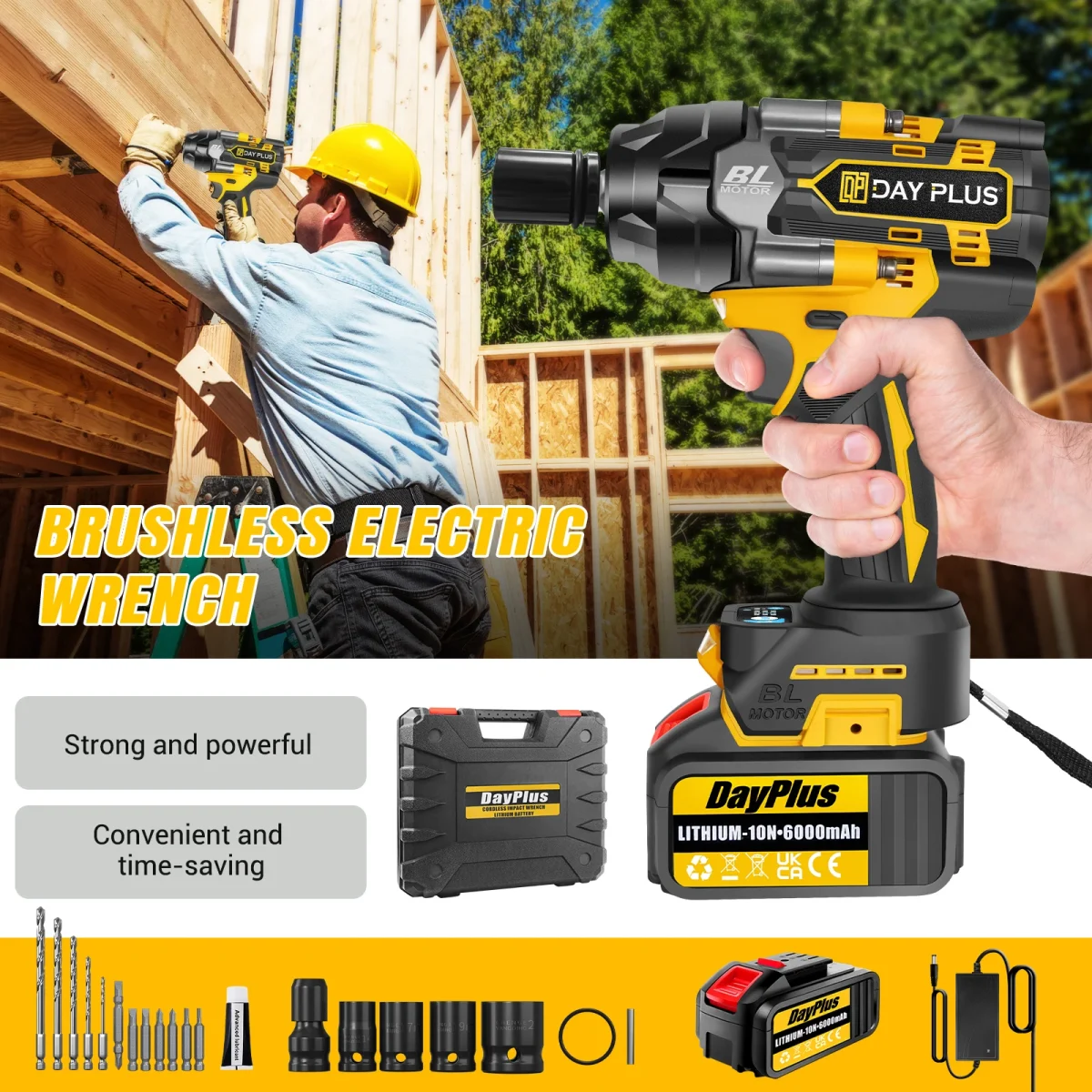 DayPlus 3 IN 1 Cordless Impact Wrench Electric Drill Impact Wrench,1500Nm Brushless Impact Gun 1/2"Driver Car Tyre Wheel,3 Speed - Image 2