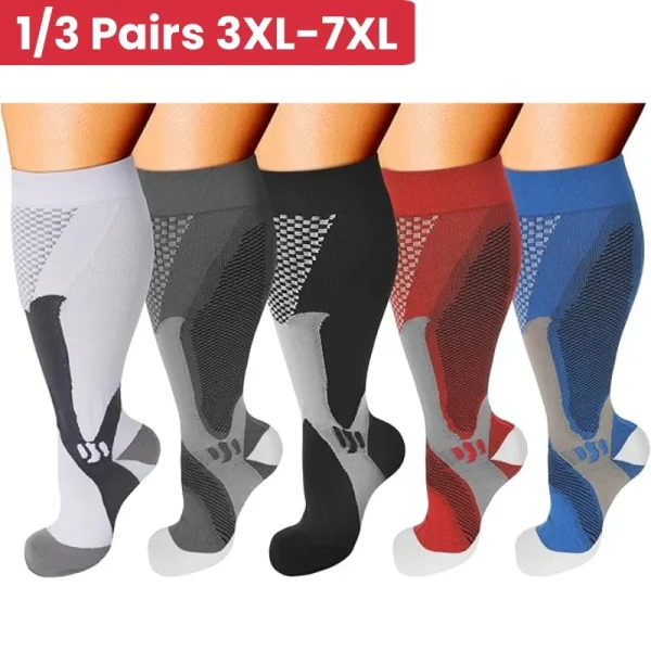 1/3Pairs 3XL-7XLPlus Size Wide Calf Compression Socks Women Men 15-20mmhg Large size Compression Sock for Nurse Pregnancy Travel