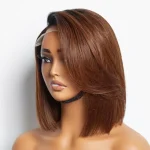 Chocolate Brown Straight Short Bob 220 Density 13x4 Full Frontal HD Transparent Lace Pre-plucked Human Hair Wigs 8-14 Inch