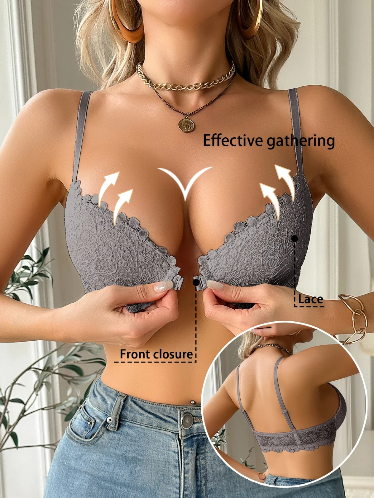 Modern Women's Lace Bra, Sexy Front-Clasp Push-Up Bra, Non-Padded, Breathable, Comfortable, Elegant, Sexy Lingerie Top - Image 8